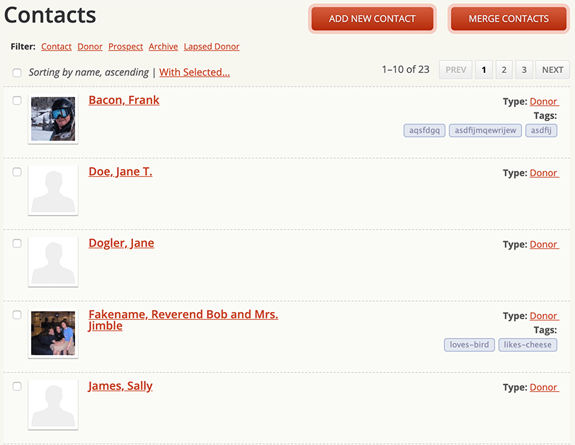 List of Contacts